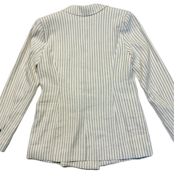 Mint Velvet Dressy Double Breasted Pinstripe Blazer Jacket Women 4 Cream Gray - Picture 6 of 12